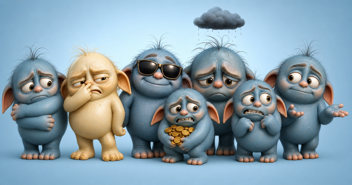 The cast of money-block characters from Mason's Magical Money Magnet